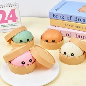 Simulation Dumpling Squishy Rebound Soft Squeeze Stress Ball With Bamboo Steamer Box Anti-Stress Toy Sensory For Creative Gift