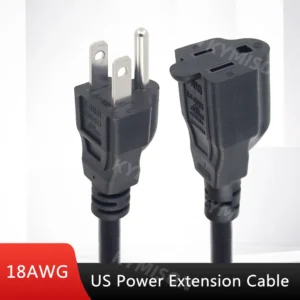 USA 3 Prong Male Plug to Female Socket Extension Cable American NEMA 5-15P To 5-15R Power Cord 0.3m/0.5m/1m/2m