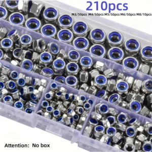 210/150pcs Stainless Steel Hex Lock Nuts, Anti-Slip Self-Locking M3-M8/M4-M6 Assortment for Industrial/Construction/Automotive