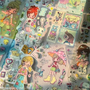 Cute Hand Drawn Anime Girl Stickers, Decorative Craft Material for Scrapbooking, Non-Roll Sticker Sheets