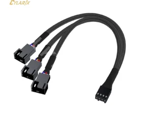 Cylarix PWM Fan Splitter Cable PC 4Pin 1 to 4 Ways Fan Power Extension Adapter Cable Black Sleeved Braided Cable 27cm/10.5 Inch