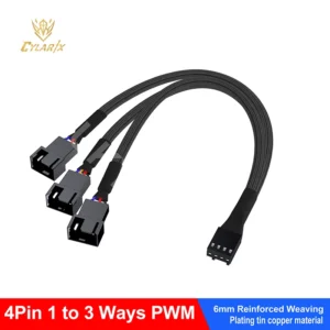 Cylarix PWM Fan Splitter Cable PC 4Pin 1 to 4 Ways Fan Power Extension Adapter Cable Black Sleeved Braided Cable 27cm/10.5 Inch