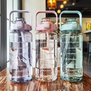 2 Liters Plastic Kettle Large Portable Travel Water Bottle with Straw Sports Fitness Cup High Value Big Fat Cup Adult Universal