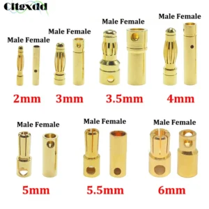 10pcs 2mm 3mm 3.5mm 4mm 5mm 5.5mm 6mm Banana Plug Gold Plated Copper Brushless Motor Bullet Connector For ESC Battery Wholeale