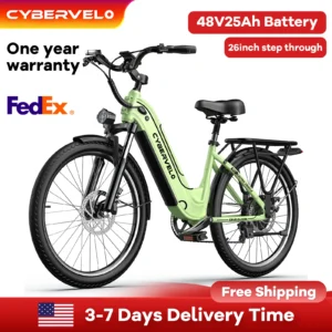 Cybervelo 26" Step-Thru Commuter, 1000W Peak 48V 25Ah Detachable Battery, Long Range 7-Speed Shift Electric Bike for Adult EK7