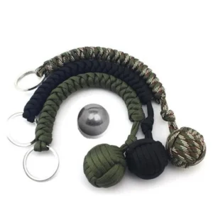Outdoor Self-Defense Paracord Monkey Fist Steel Ball Survival Parachute Rope Keychain Lanyard Safely Protection Accessories