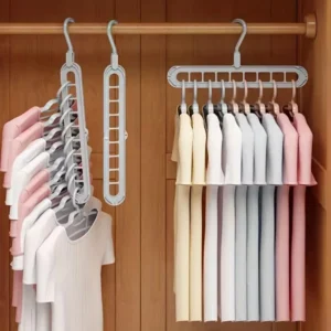 3 pieces 9-hole heavy-duty folding plastic hangers - anti-slip, space-saving clothes organizer for closet, wardrobe