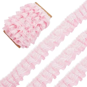 2 Yards Black White Pink Fold Wave Embroidery Lace Fabric Trim DIY Clothing Daily Home Decoration Accessory 5CM Wide