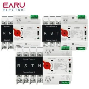 Din Rail 2/3/4P AC 110V 230V 125A Mini ATS Dual Power Automatic Transfer Switch Electrical Selector Switches Uninterrupted Power