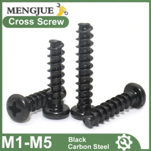 M1 M1.2 M1.4 M1.5 M2 M2.3 M2.6 M3 M3.5 M4 M5 250pcs Black Carbon Steel Mini Phillips Cross Recessed Pan Head Self-tapping Screw