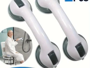 Two Bathroom Safety Grab Bars with Non-Slip Grips, Made of Durable Plastic, Sturdy And Stable, Featuring a Strong Suction Cup