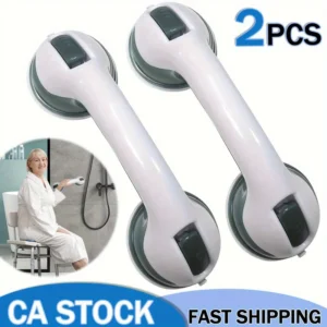 Two Bathroom Safety Grab Bars with Non-Slip Grips, Made of Durable Plastic, Sturdy And Stable, Featuring a Strong Suction Cup