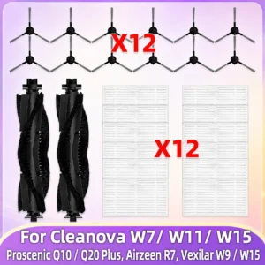 Compatible For ( Cleanova W7/ W11/ W15, Vexilar W9/ W15, Airzeen R7, Proscenic Q10 / Q20 Plus ) Parts Brush Filter Bag Mop Cloth