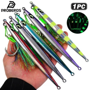 Proberos 1PC Simulation 3D Fish Scale Hard Bait Fast Sinking Luminous Metal Jigging Lures 60g-200g With Hooks Bass Seawater Bait