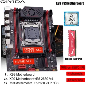 QIYIDA X99 H9S Motherboard Set Kit With LGA2011-3 Xeon E5 2630 V4 CPU DDR4 16GB memory NVME M.2 TPM 2.0 Interface SATA3