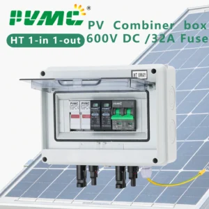 PVMC 1 in 1 out DC 600V Solar photovoltaic PV Combiner Box Lightning Protection 32A Fuse MCB SPD Waterproof IP65 Distribution