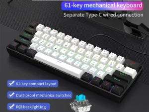 60% Wired Gaming Mechanical Keyboard RGB Backlit Ultra Compact Mini Layout for PC/Mac Gamers And Typists Easy Travel Design