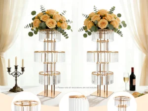 1/2Pcs 5-Tier Gold Acrylic Wedding Flower Stand 110cm Crystal Style Floor Standing Centerpiece for Wedding Party Event Decorate