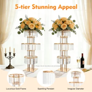 1/2Pcs 5-Tier Gold Acrylic Wedding Flower Stand 110cm Crystal Style Floor Standing Centerpiece for Wedding Party Event Decorate