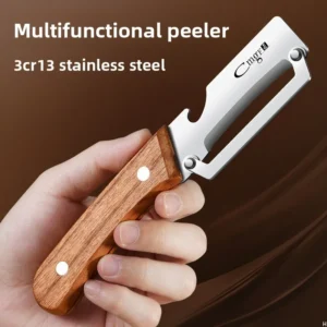 Stainless steel peeler with wooden handle for peeling and slicing fruits and vegetables | Durable and smooth operation