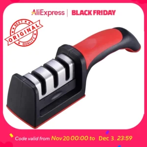 Easy and Fast Knife Sharpener, 3-Stage Sharpening System for Kitchen Knives with Non-Slip Ergonomic Handle, Safe and Efficient