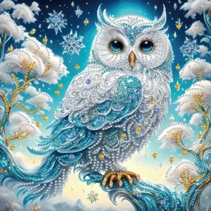 Charming DIY 5D Owl Diamond Painting Set on Tree Branches - Unique shaped crystals and acrylic diamonds, frameless mosaic crafts