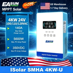 EASUN POWER US hybrid Soalr Inverter 4KW MPPT 140A 350VDC PV Input 110VAC 24VDC 4000W Pure Sine Wave 6.25 Inch LCD Display Household 6.25 Inch LCD inversores híbridos solares with WIFI/without WIFI