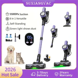 500W/55KPA Self-Standing Cordless Vacuum Cleaner,60 Mins Handheld Vacuum Cleaners,Smart LED Screen Vacuum for Carpet/Pet Hair