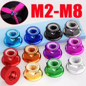 Anodized Colourful Aluminum Alloy Flange Nylon Insert Lock Nut  M2 M2.5 M3 M4 M5 M6 M8 Self-locking Nut for RC FPV Racing Drone