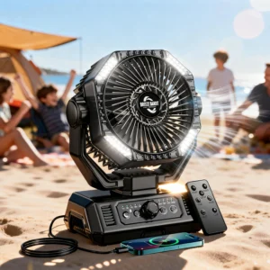 coldSky 20000mAh Camping Fan with 4 LED Lights and Remote Control 8 Speed Adjustable Rechargeable Outdoor Fan for Tent Fishing