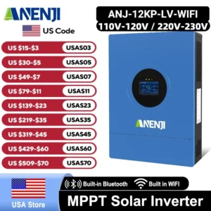 ANENJI Split Phase 12KW 48V Hybrid Solar Inverter 120/240VAC Pure Sine Wave Parallel Inverter built-in 2 MPPT 200A Solar Charger