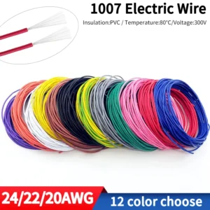 UL1007 Electronic Wire 24 22 20 AWG Flexible Cable PVC Insulated Tin-plated Copper Black Red Environmental LED Line DIY Cord