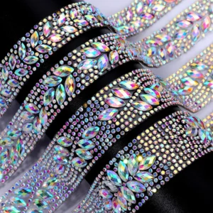 Ducrystal 1Yard Motif Rhinestone Chain AB Color Horse eye Crystal Rhinestone Ribbon for DIY Shoes, bags, Dresses Decoration