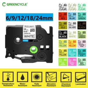 GREENCYCLE 1Pcs 6mm/9mm/12mm 231 Label Tape Compatible for Brother P-Touch Label Maker for TZ TZE 131 231 431 531 631 731 Ribbon