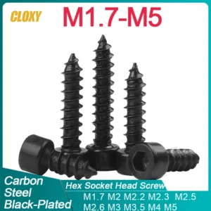 10/ 20/ 50pcs M1.7 M2 M2.2 M2.3 M2.5 M2.6 M3 M3.5 M4 M5 Black Carbon Steel Hexagon Socket Cap Head Self Tapping Model Screws