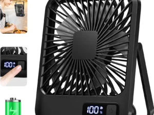 Desk Fan, Portable USB Rechargeable Fan, 180° Tilt Folding Personal Fan With Power Display, 5 Speeds Ultra Quiet Table Fan