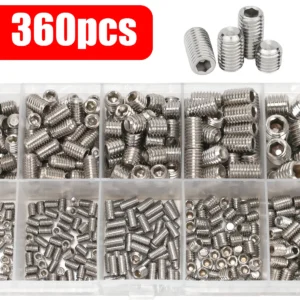 360-piece stainless steel headless hex socket screw set - M3/M4/M5/M6/M8 hex socket screws, num screws, machine screws
