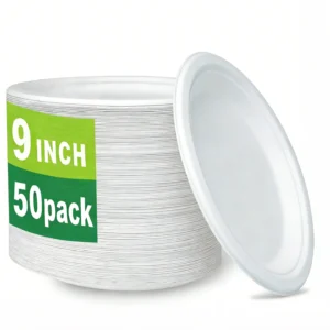 50-Pack 9-Inch Food-Grade Disposable Dinner Plates - Convenient Leak-Proof & Microwave-Safe for Picnics Parties Daily Takeout