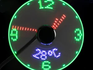 Portable Clock Fan RGB LED Night light 5V USB Hand Fan Real Time Temperature Display Metal Mini Fan for PC Laptop Desktop Cooler
