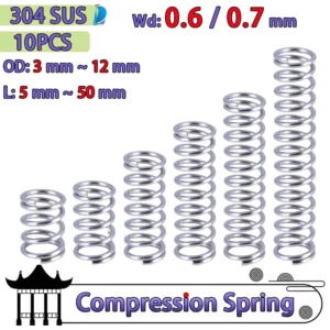 Wire Diameter 0.6mm 0.7mm 304 Stainless Steel Micro Small Compression Spring OD 3mm/4mm/5mm/6mm/7mm/8mm/9mm/10mm/12mm 10Pcs
