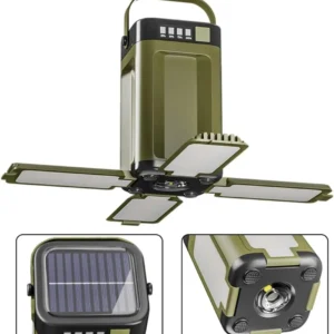 Multifunctional 4-Leaf Foldable Camping Lantern Solar Rechargeable Large Capacity Portable Outdoor Emergency Light