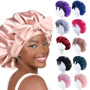 New Silky Bonnet For Sleeping Women Satin Bonnet Hair Bonnet Night Sleep Cap Scarf Wrap For Curly Hair Tie Band For CurlyHat