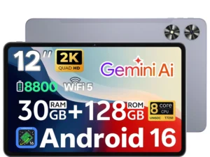 SVITOO Tablet 2026 Android 16 12 Inch 2000 x 1200 2K Display IPS Large Screen Unisoc T7250 Octa-Core Processor 6GB Physical RAM + 24GB Virtual RAM 128GB ROM 1TB Expandable 8800mAh Battery 2.4GHz 5GHz Dual Band WiFi 5 Bluetooth 5.0 GPS Widevine L1