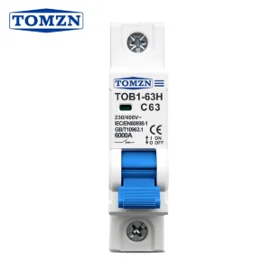 TOMZN 1P AC MCB TOB1-63H C type 230/400V~ 50Hz/60Hz Mini Circuit Breaker 3A 6A 10A 16A 20A 25A 32A 40A 50A 63A
