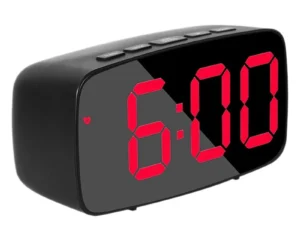 Smart Digital Alarm Clock Bedside,Red LED Travel USB Desk Clock with 12/24H Date Temperature Snooze for Bedroom,Black