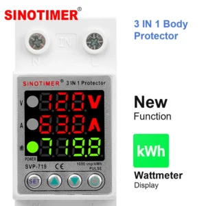 110V 120VAC Din Rail Adjust Over Under Current and Voltage Protective Device Protector Relay 40A 63A Power Consumption KWh Meter