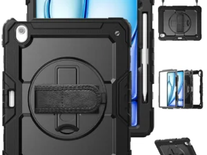 For iPad (A16) 11th Air 11 Air 13 M3 (2025) - Heavy Duty Protective Cover with Screen Protector, Shoulder Strap & Pencil Holder