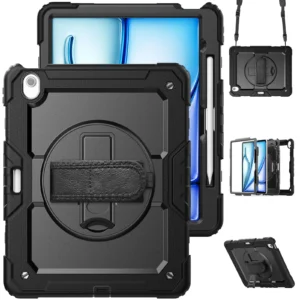 For iPad (A16) 11th Air 11 Air 13 M3  (2025) - Heavy Duty Protective Cover with Screen Protector, Shoulder Strap & Pencil Holder