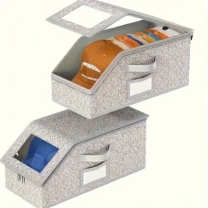 1pc Dust-proof Baseball Cap Storage Box Foldable Fabric Closet Organizer with Zipper Stackable Container for Hats Clothes Dolls