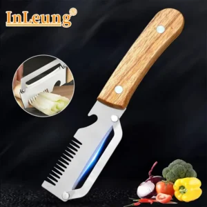 Stainless Steel Vegetable Peeler with Wooden Handle 3-in-1 Fruit Potato Peeler with Bottle Opener Kitchen Peeling Cooking Tools